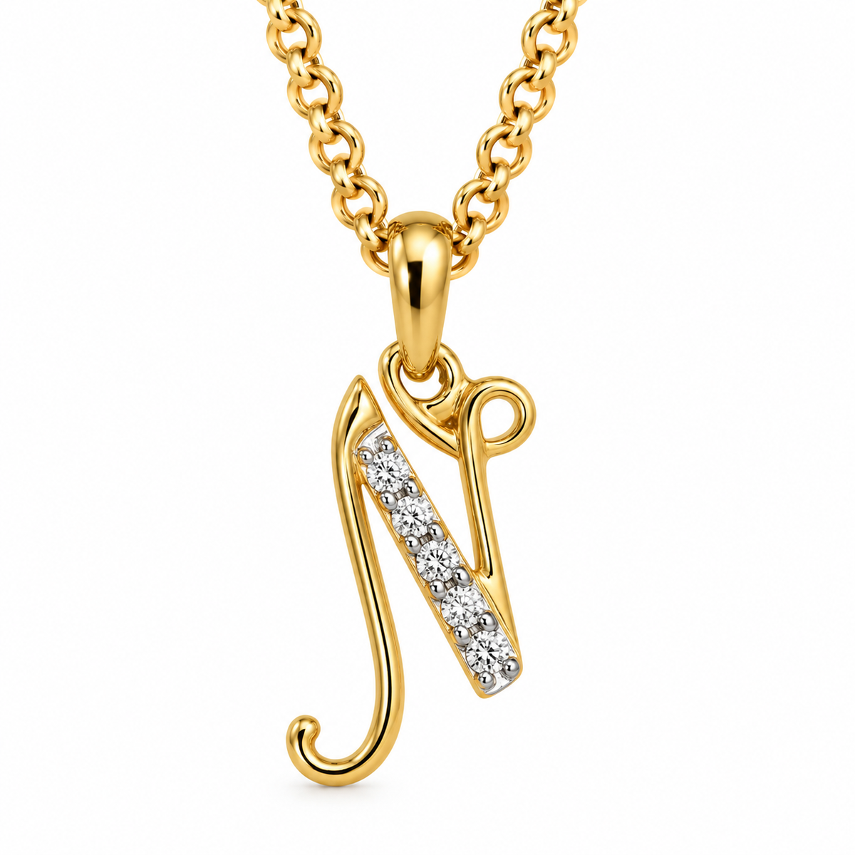 9ct Yellow Gold Initial N Diamond Pendant