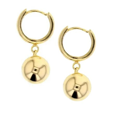 9ct Yellow Gold Euro-ball Huggie drop earrings