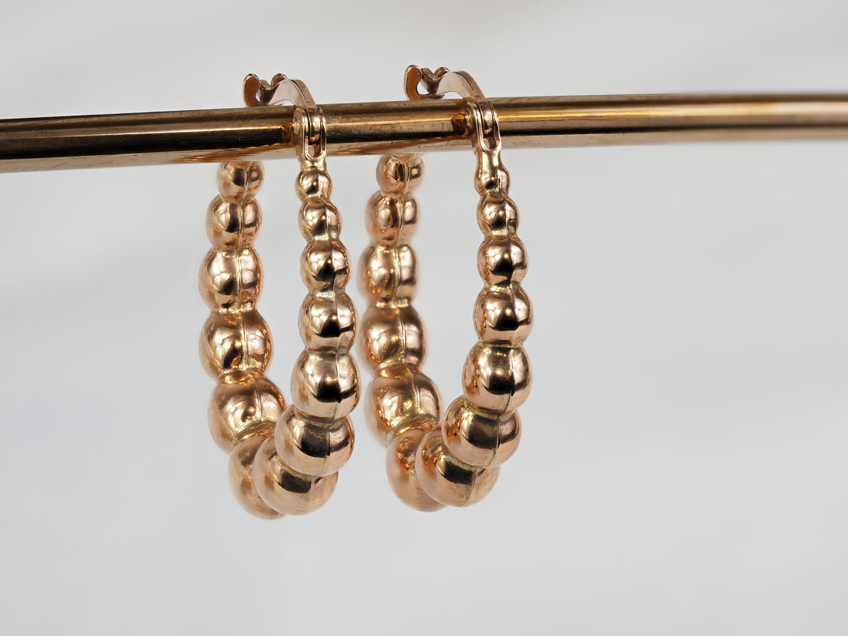 9ct Rose Gold Beaded oval Hoop earrings