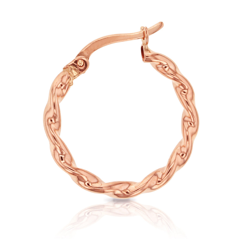 9ct Rose Gold Twist Hoop Earrings, 16mm