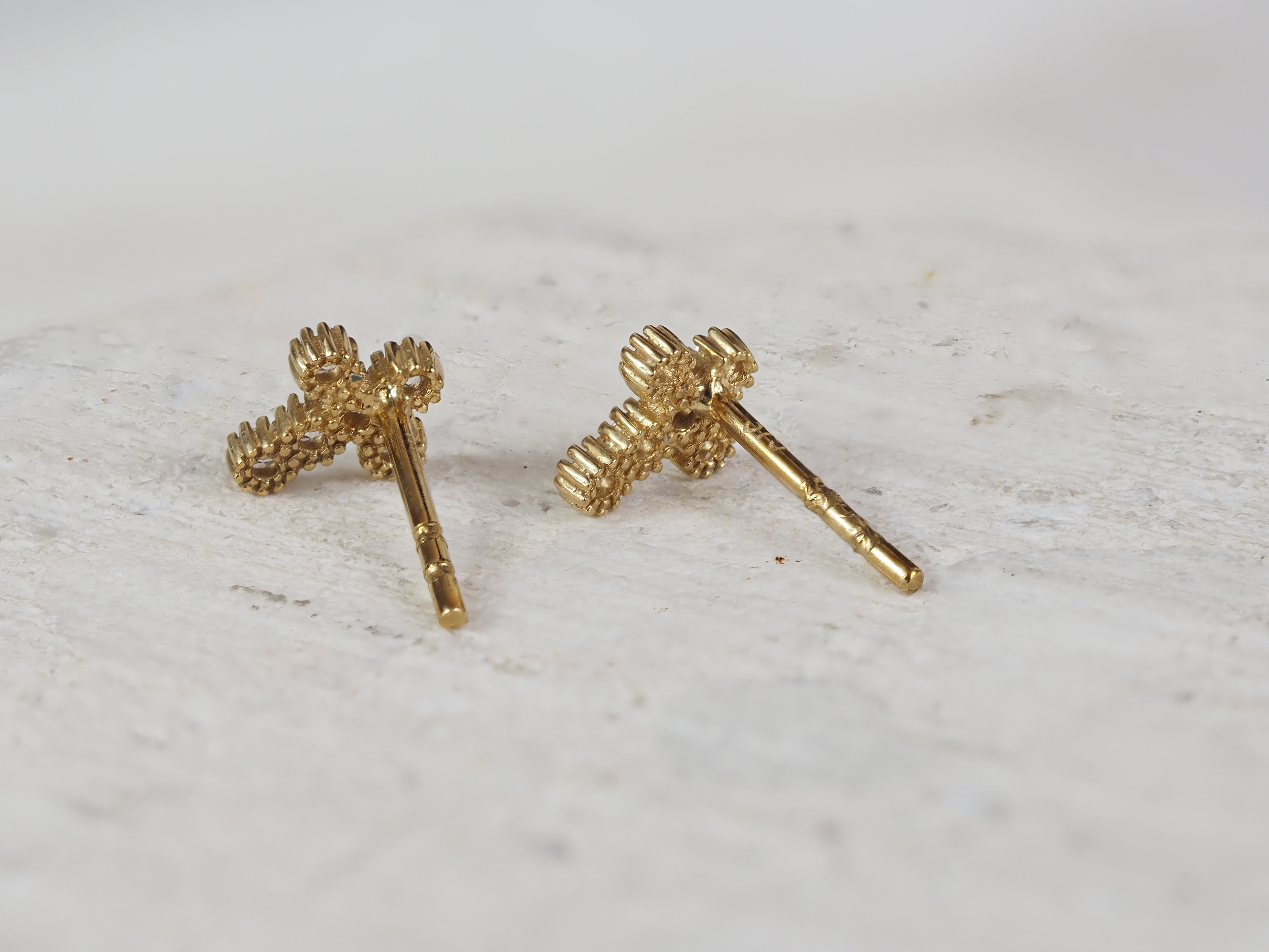 9ct Yellow Gold Mini cross CZ studs