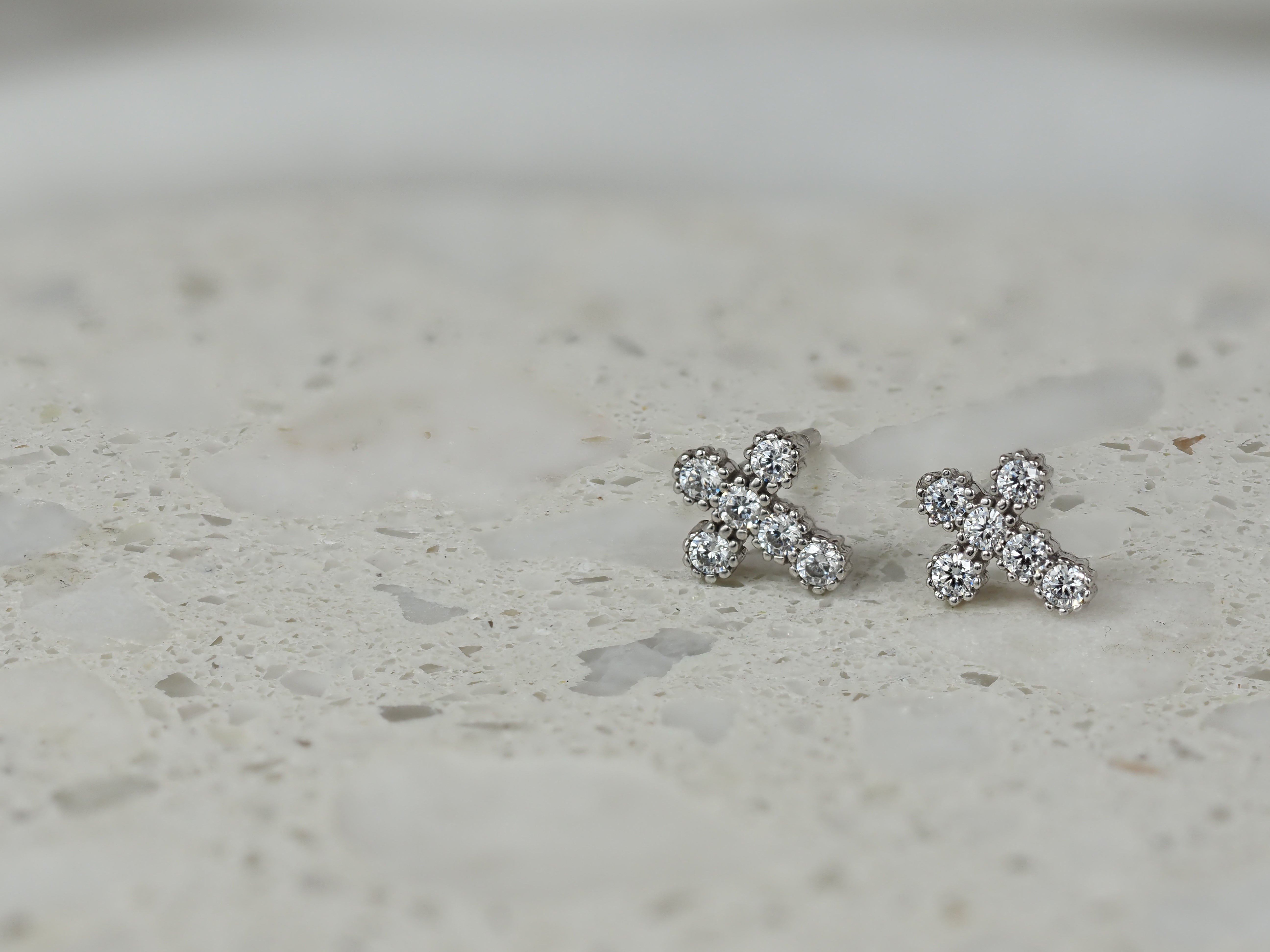 9ct White Gold Cubic Zirconia Mini Cross Stud Earrings