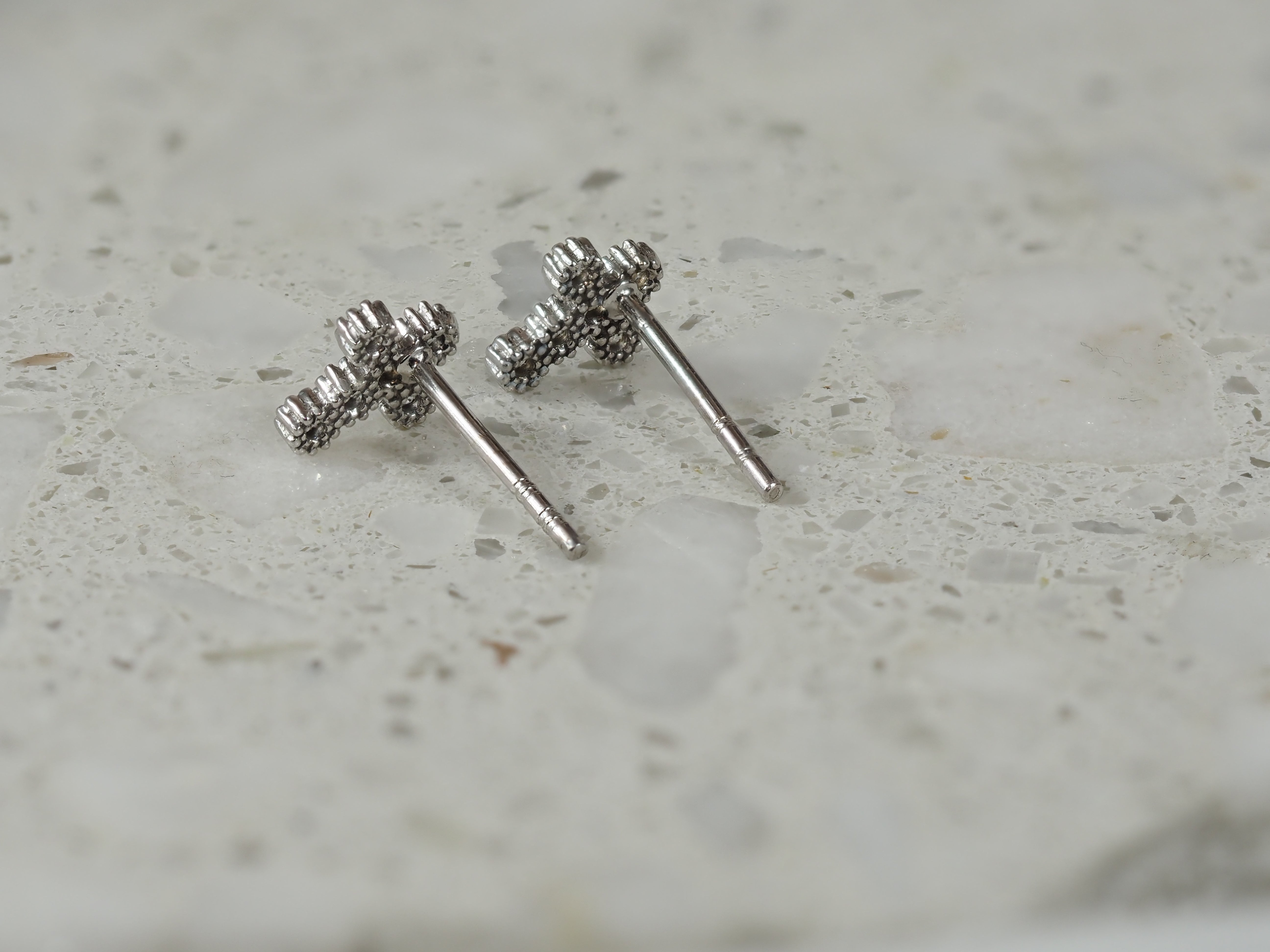 9ct White Gold Cubic Zirconia Mini Cross Stud Earrings
