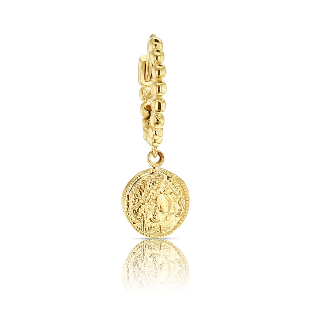 9ct Yellow Gold Greek Medallion Drop Huggie Earrings