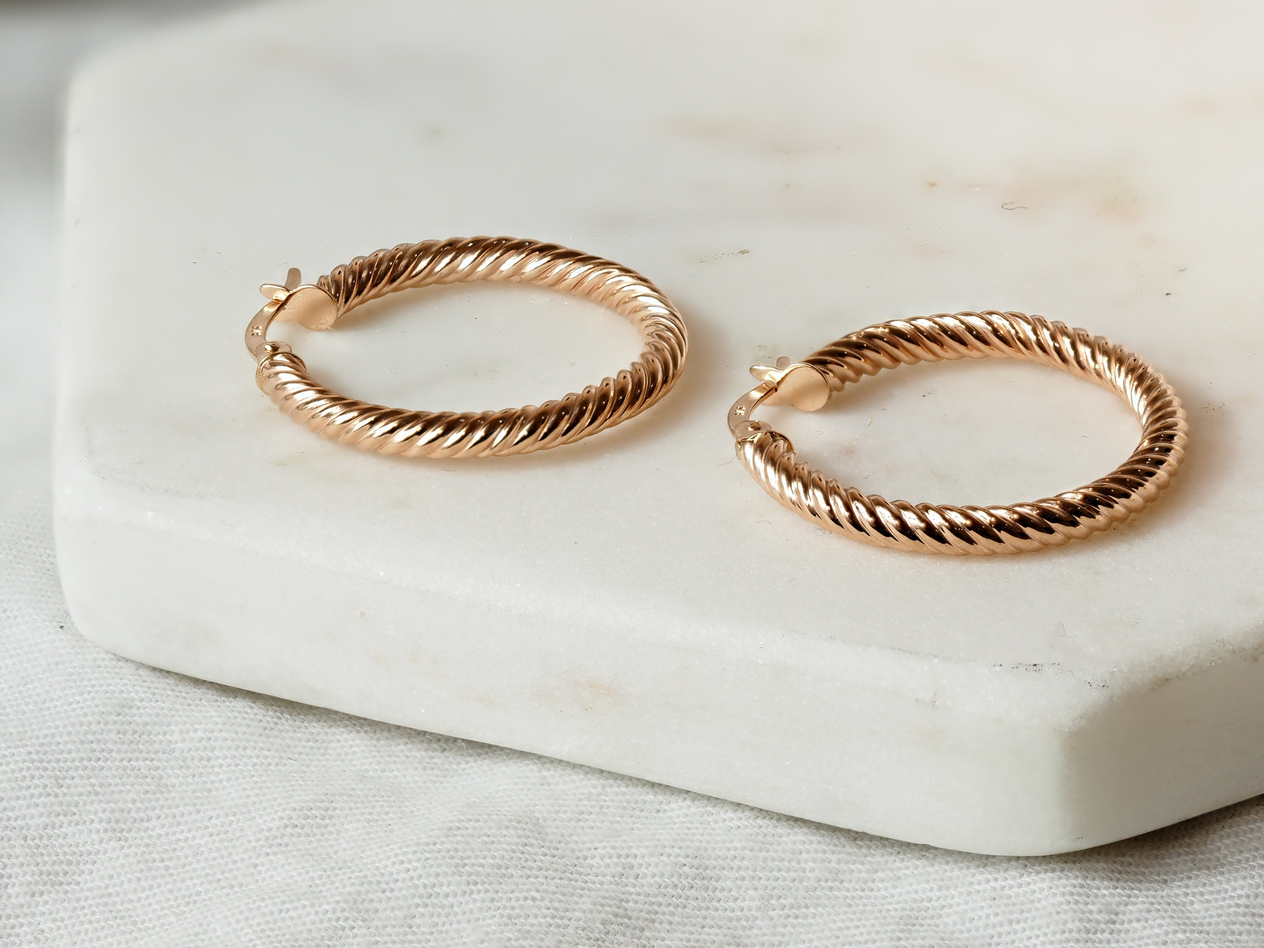 9ct Rose Gold Rope Look Hoop Earrings