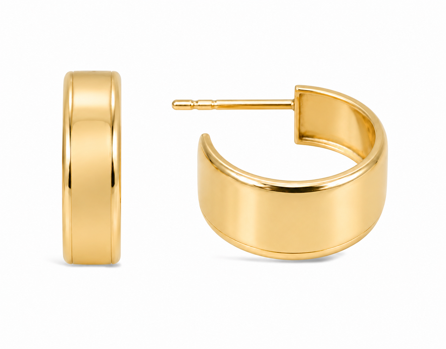 9ct Yellow Gold Flat Half Hoop Stud Earrings