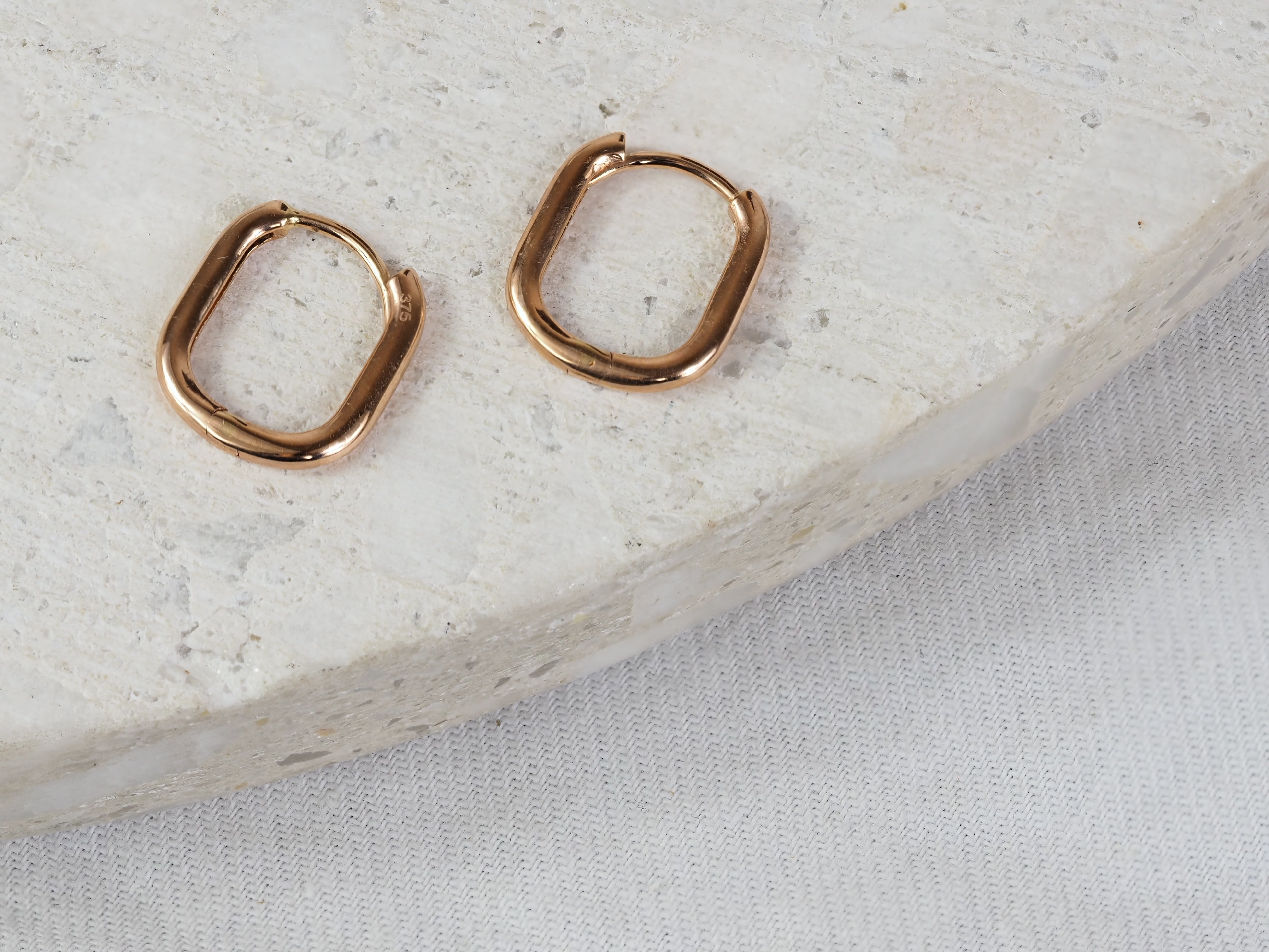 9ct Rose Gold Square Paperclip Huggie Earrings