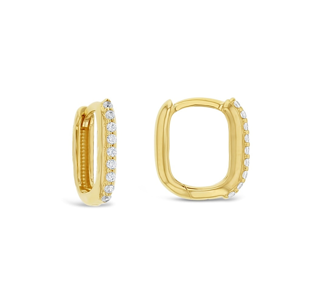 9ct Yellow Gold Square Tube CZ Huggie Earrings