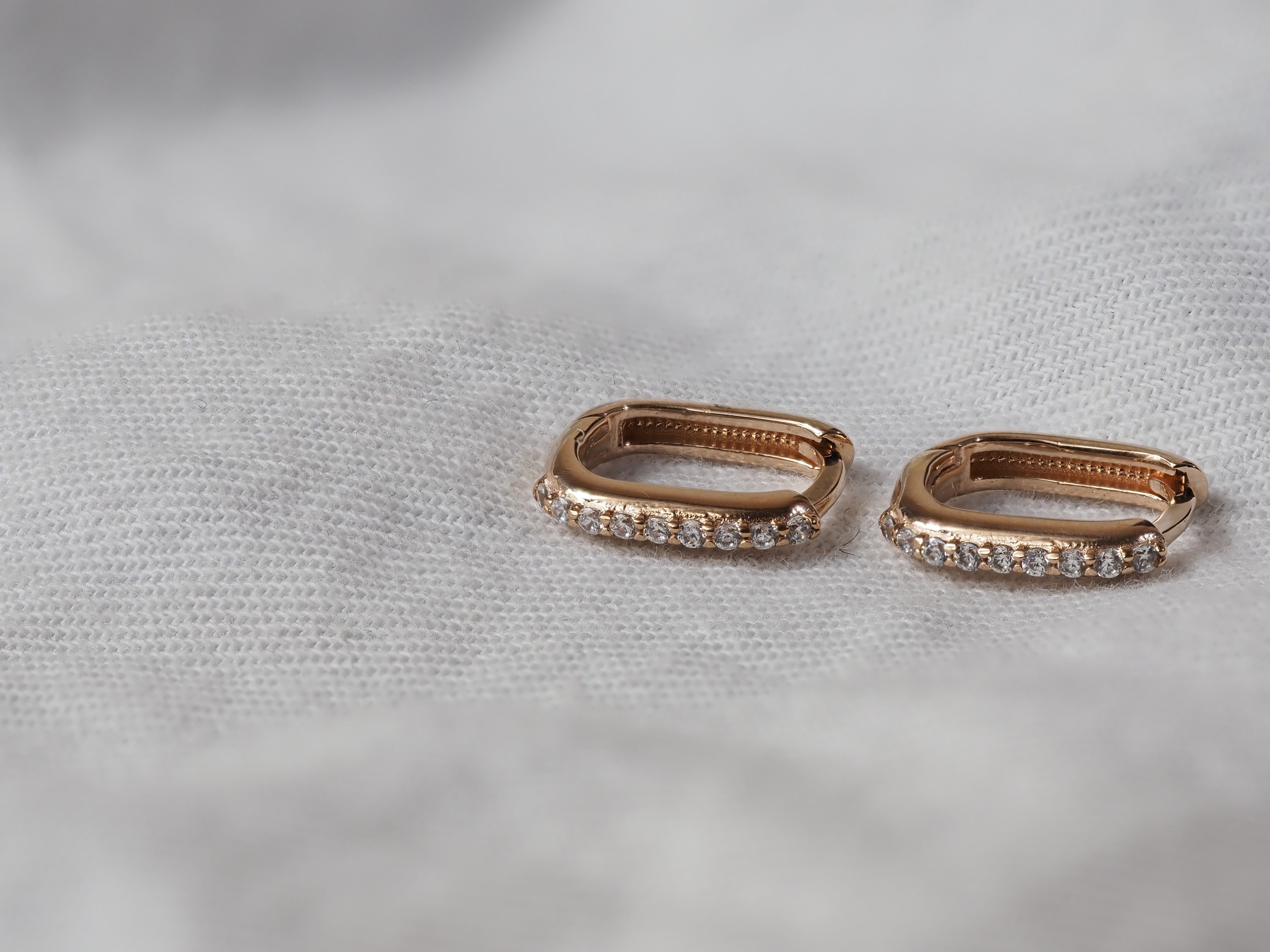 9ct Rose Gold Square Shaped CZ Huggie Earrings
