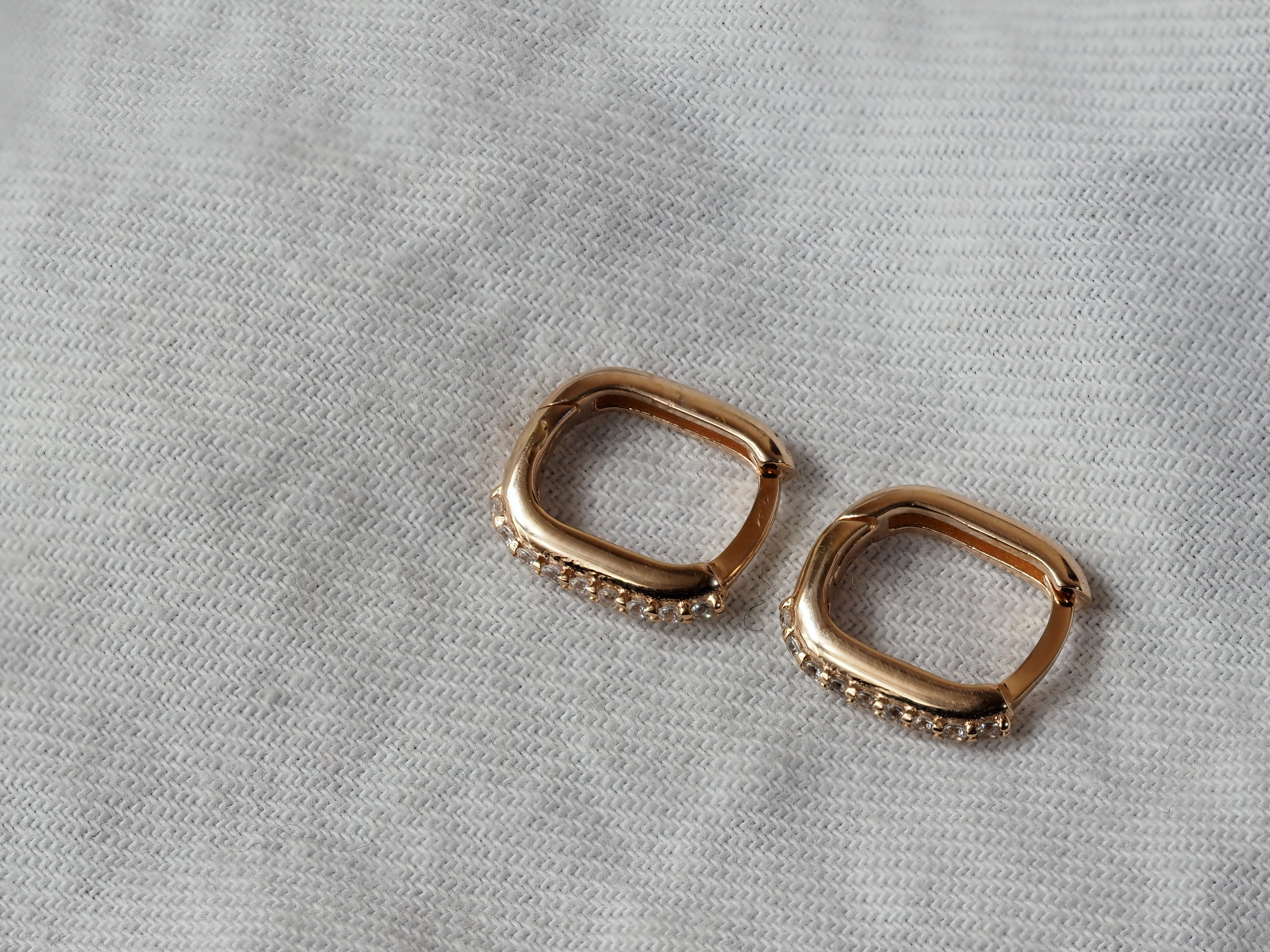 9ct Rose Gold Square Shaped CZ Huggie Earrings