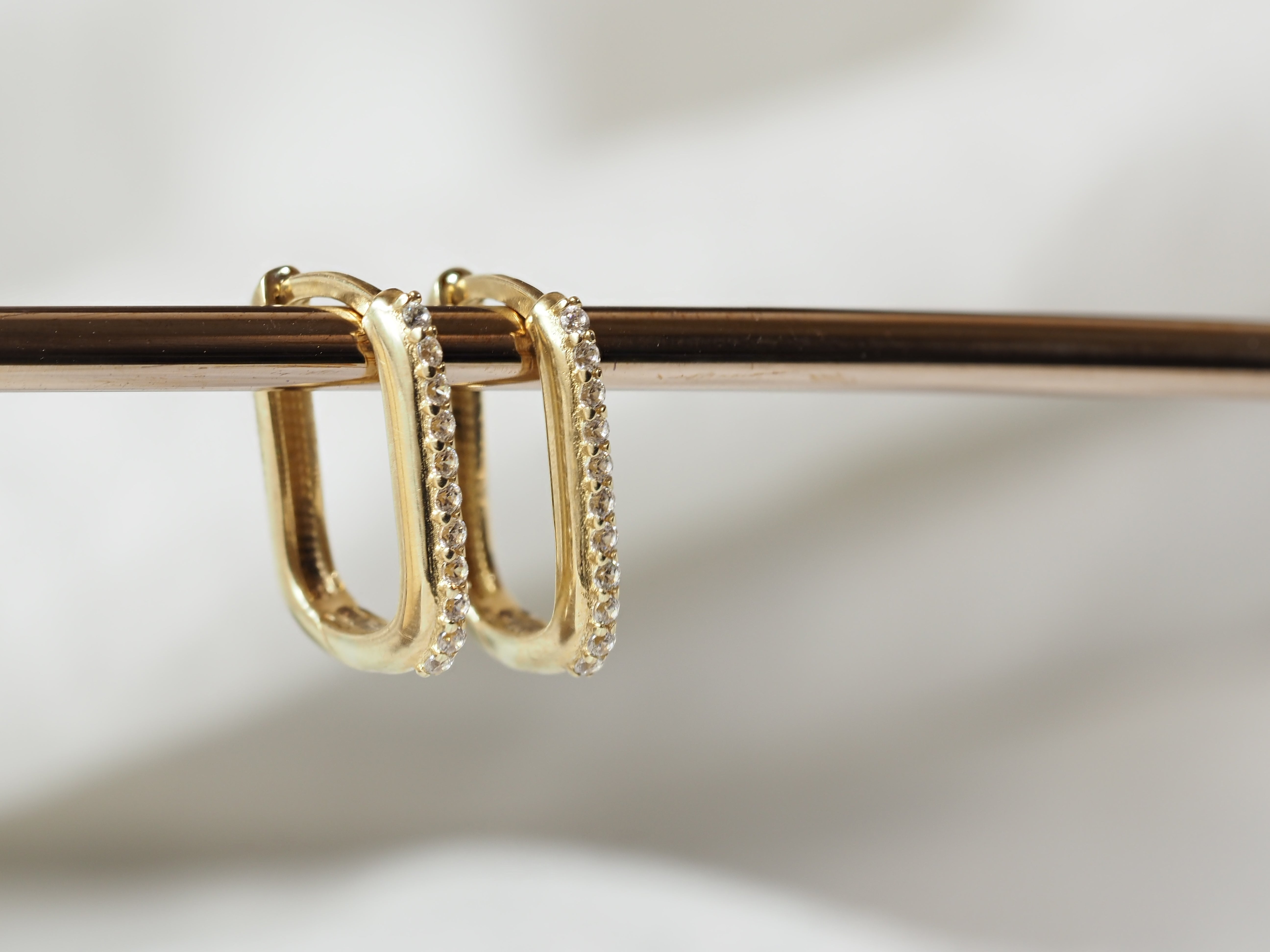 9ct Yellow Gold Square Shaped CZ Huggie Earrings