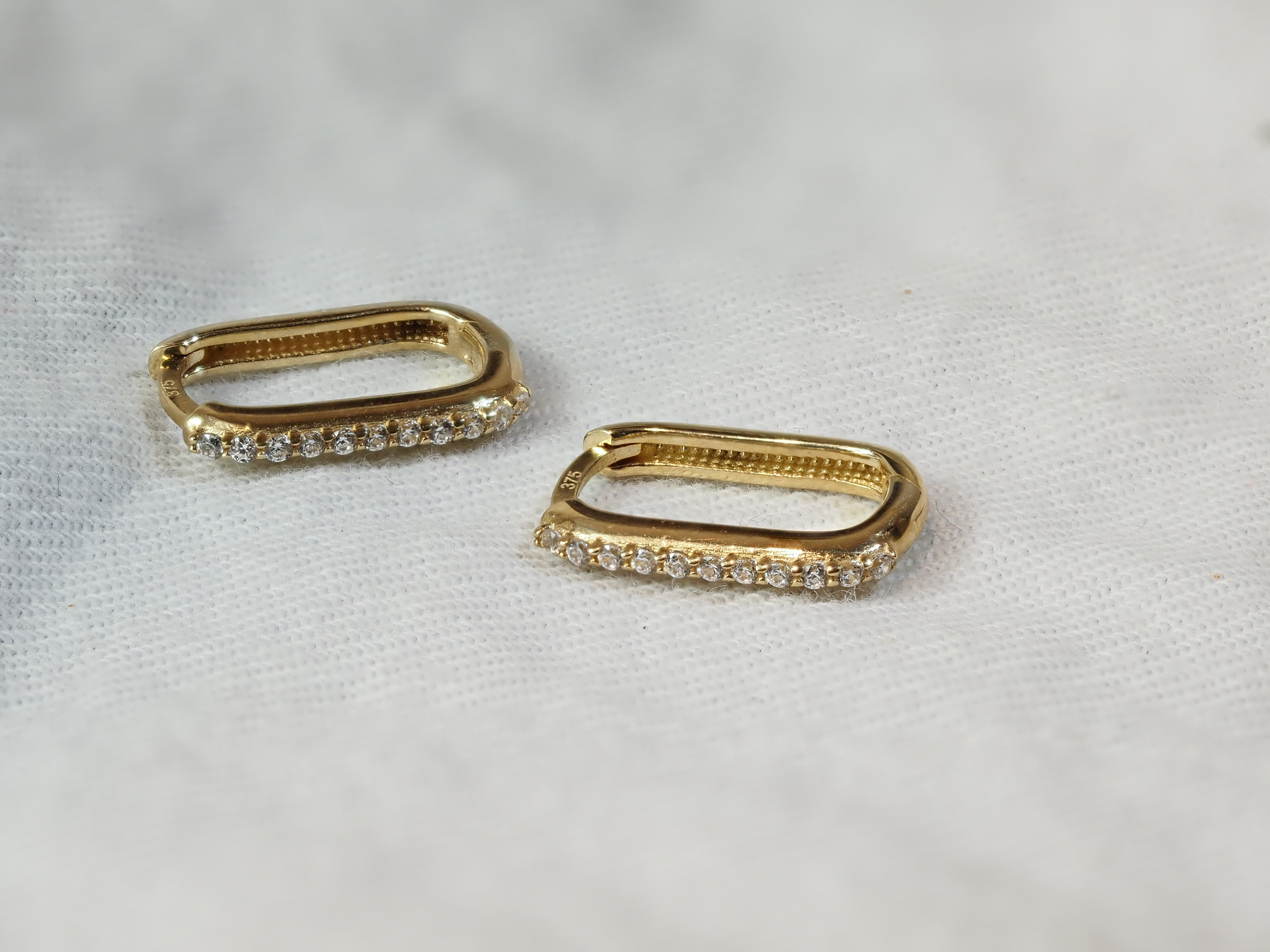 9ct Yellow Gold Square Shaped CZ Huggie Earrings