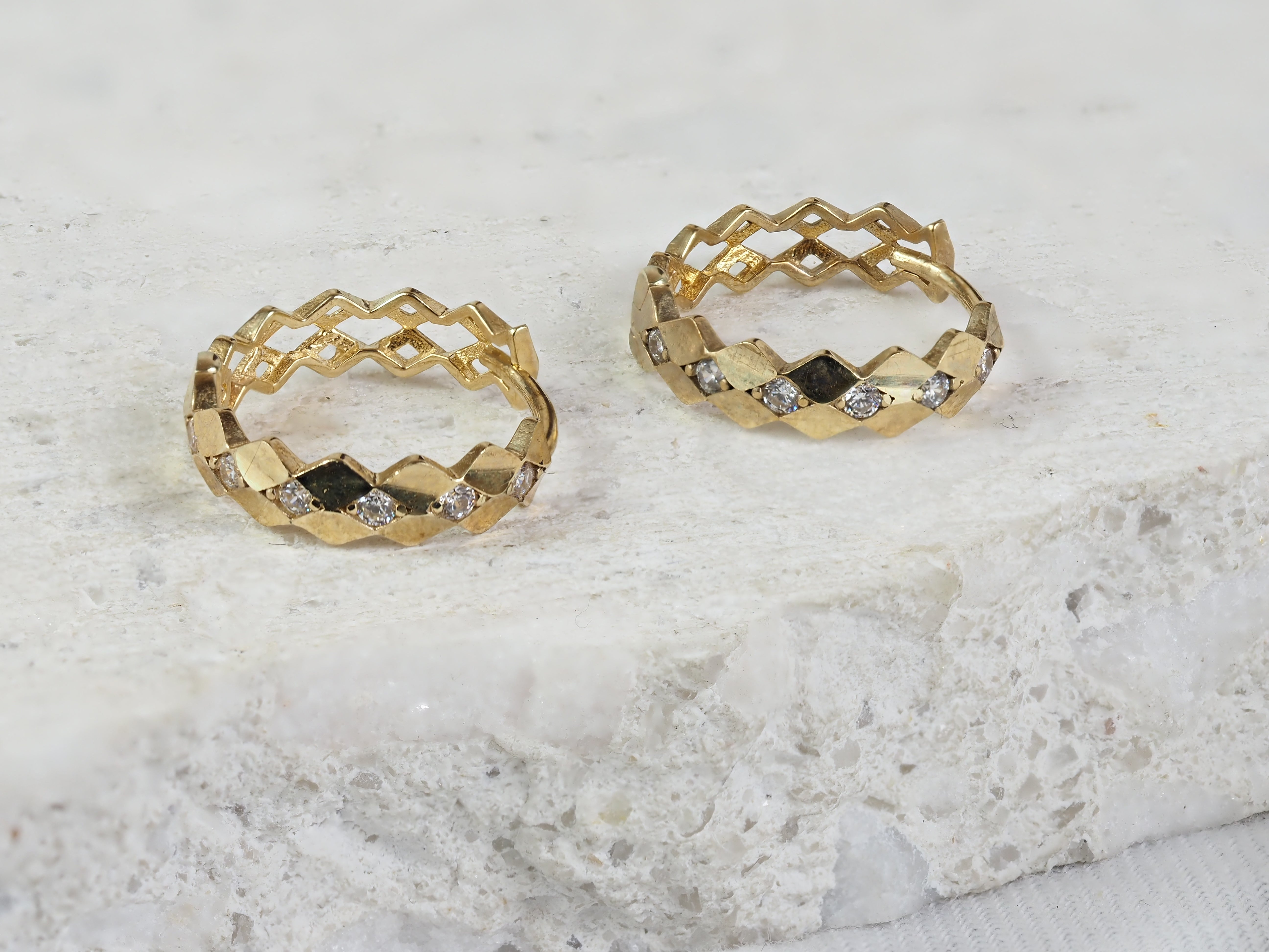 9ct Yellow Gold Cubic Zirconia Huggie Earrings