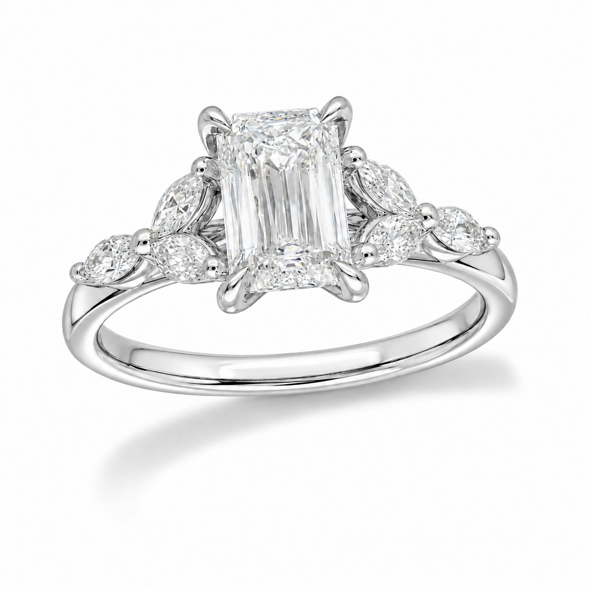 18ct White Gold Emerald Lab-Grown Diamond Engagement Ring, 1.27ct Centre