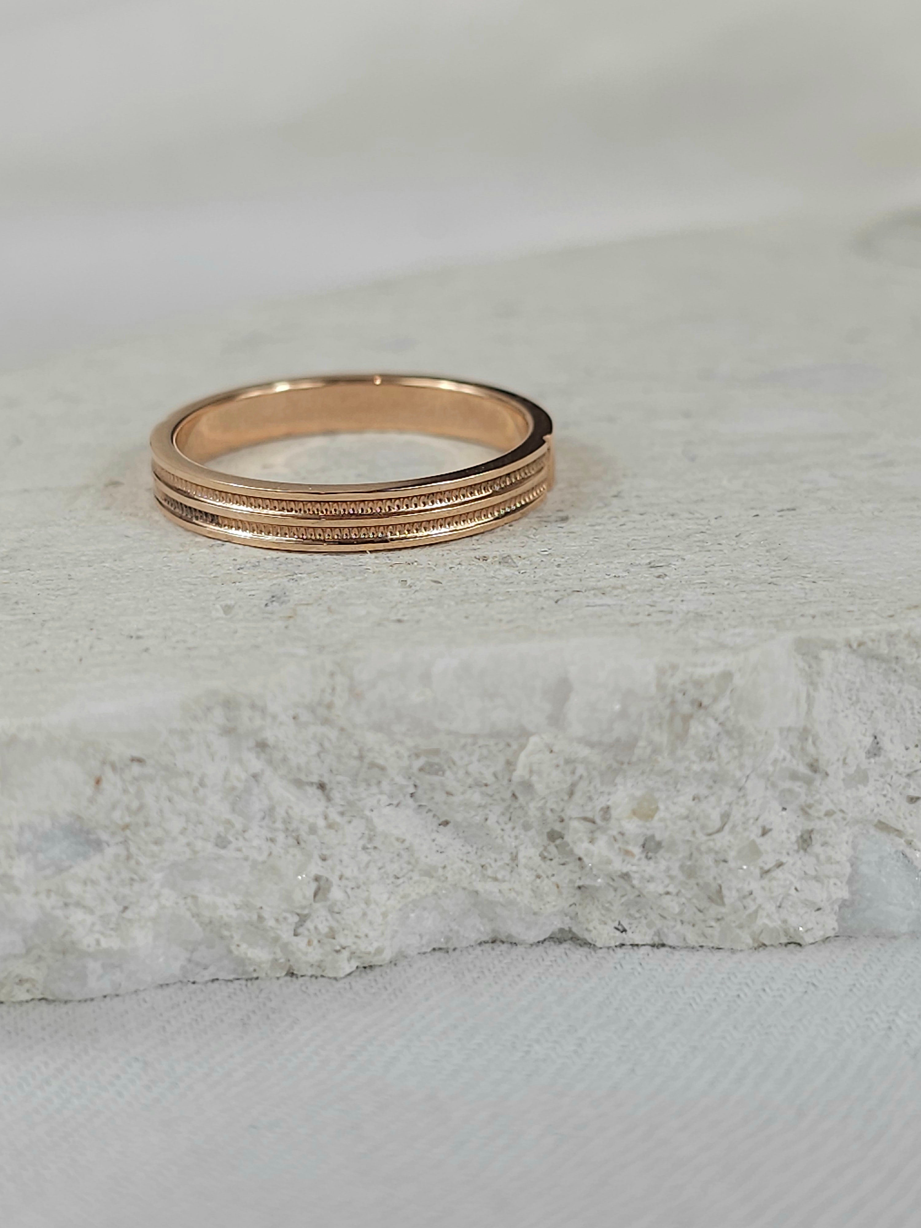 9ct Rose Gold 3mm Band with faceted lines, size O