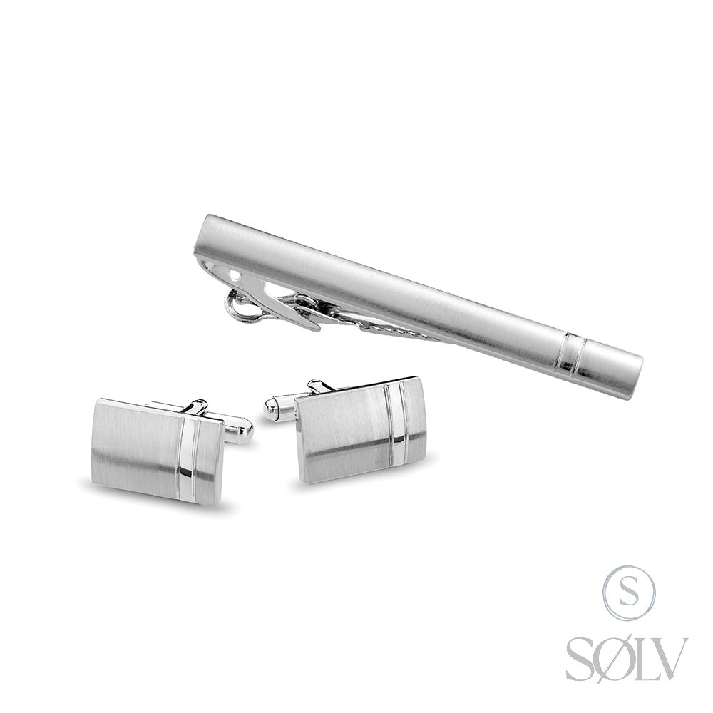 Solv Stainless Steel Tie Bar and Cufflink Set