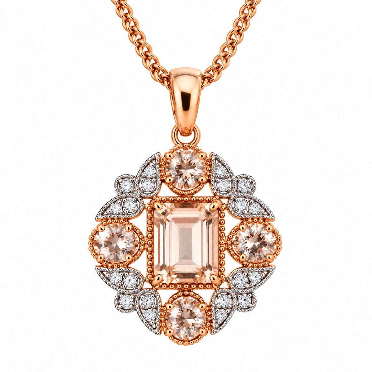 9ct Rose and White Gold Morganite and Diamond Enhancer Pendant