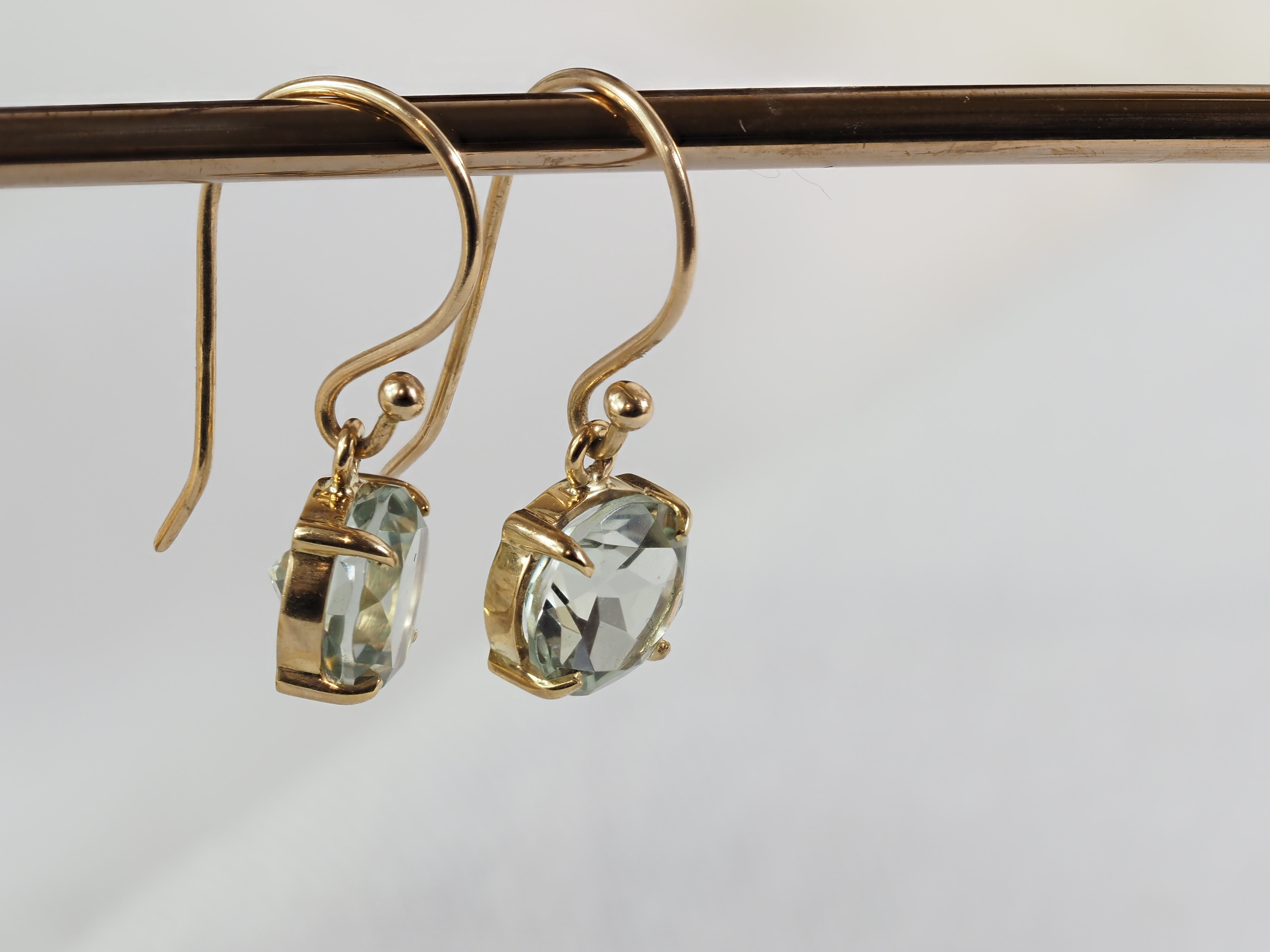 9ct Yellow Gold Green Amethest Shepard Hook Earrings