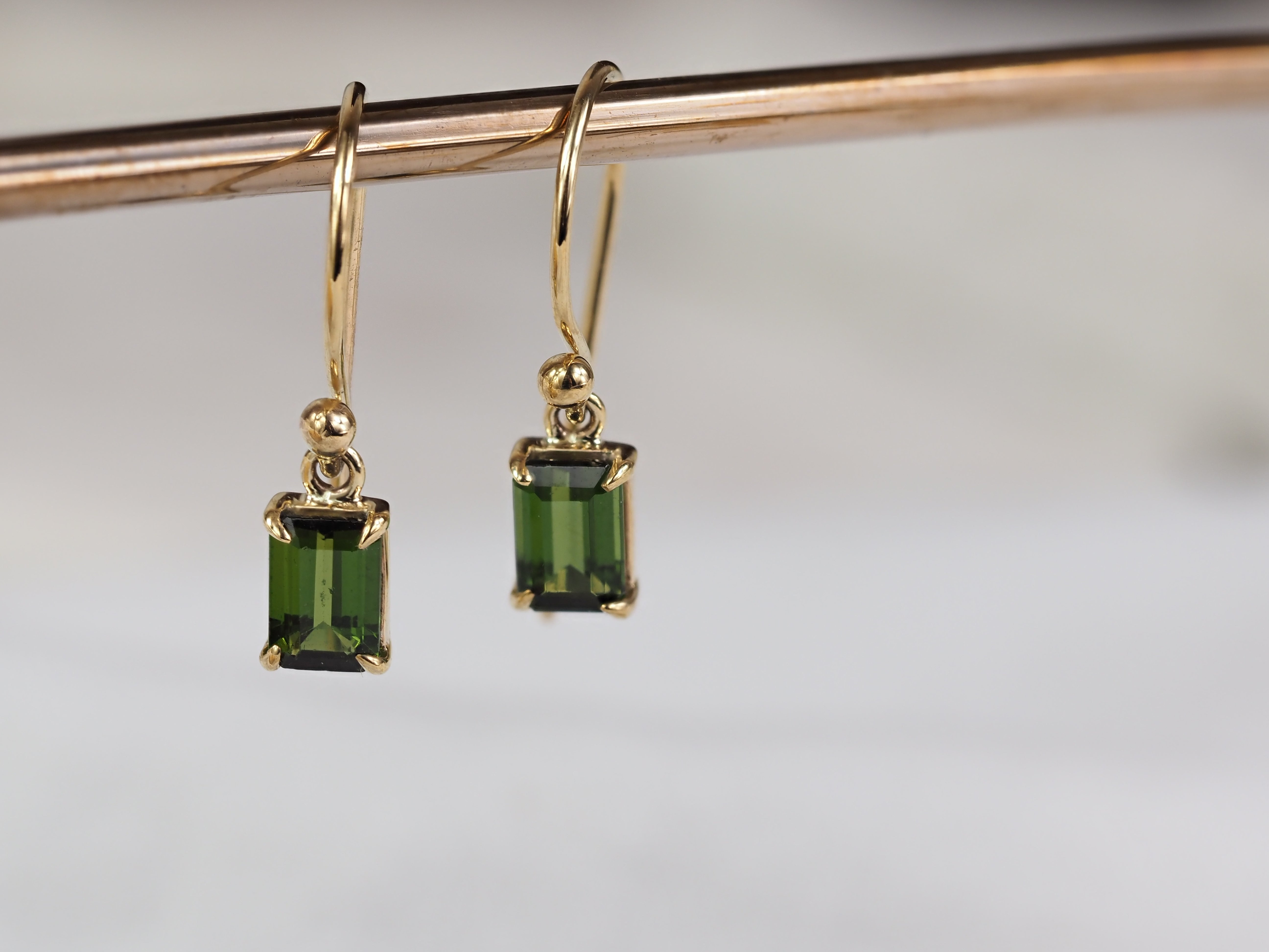9ct Yellow Gold Green Tourmaline Shepard Hook Earrings