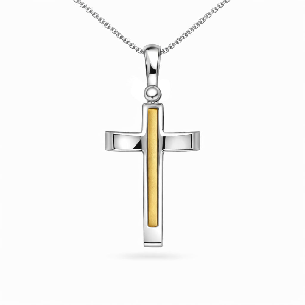 9ct Yellow and White Gold Double Cross Pendant, 32mm