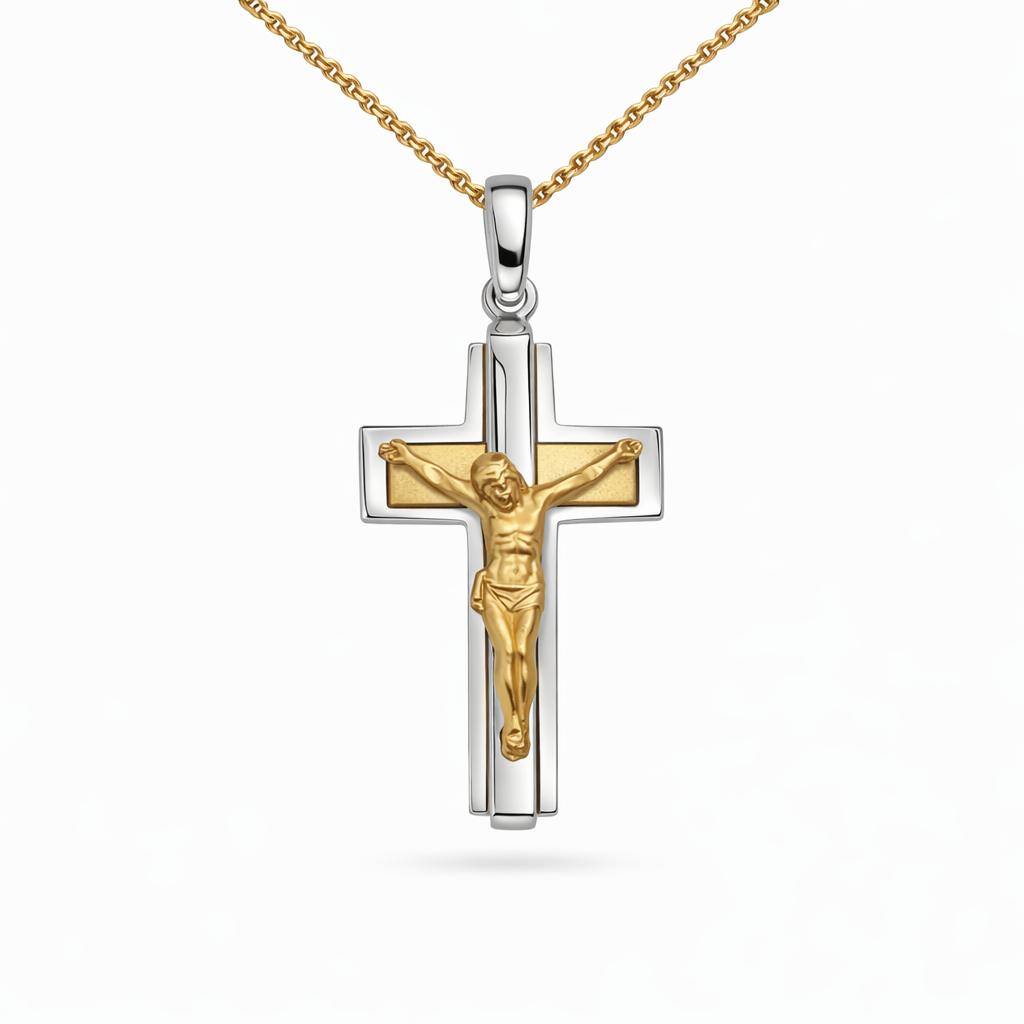 9ct Yellow and White Gold Cruifix Pendant, 38mm