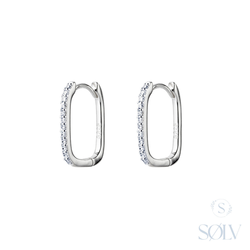 Solv Sterling Silver Oblong Cubic Zirconia Huggie Earrings