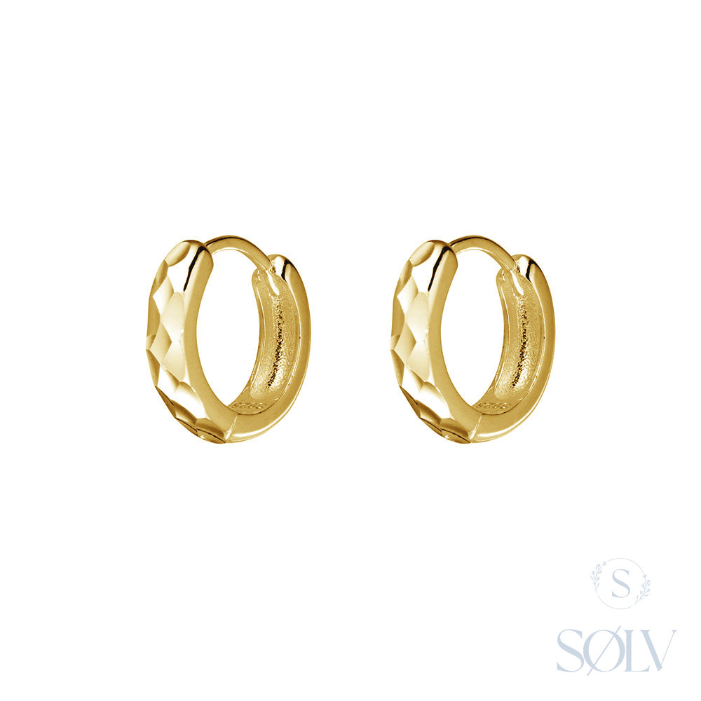 Solv Sterling Silver Gold Plated Etched Huggie Earrings