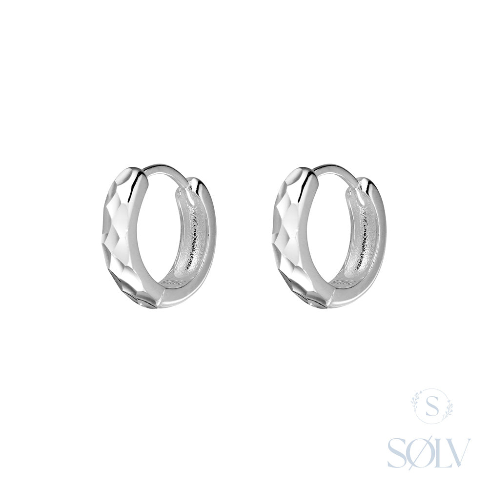 Solv Sterling Silver Etched Huggie Earrings
