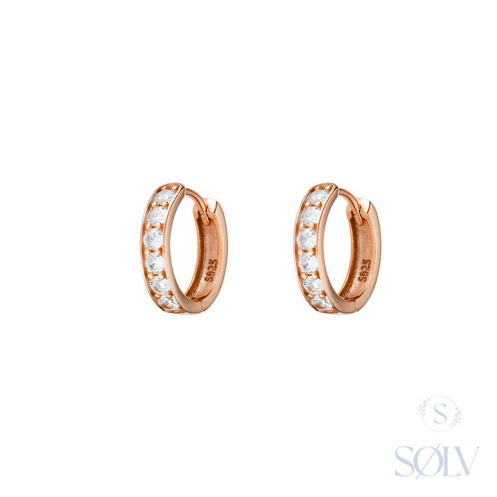 Solv Sterling Silver Gold Plated Cubic Zirconia Huggie Earrings