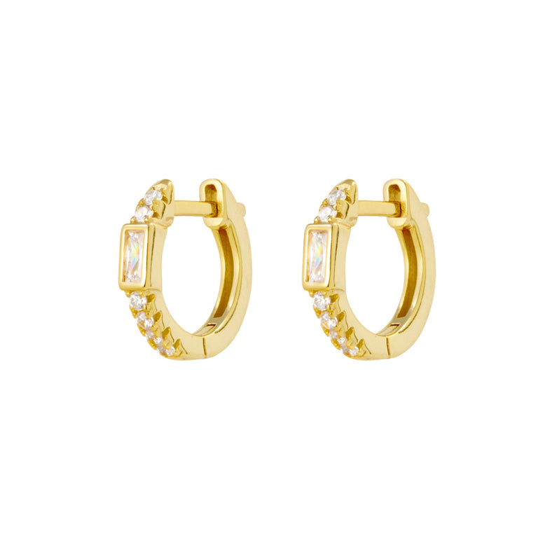 Solv Sterling Silver Yellow Gold Plated Cubic Zirconia Huggie Earrings
