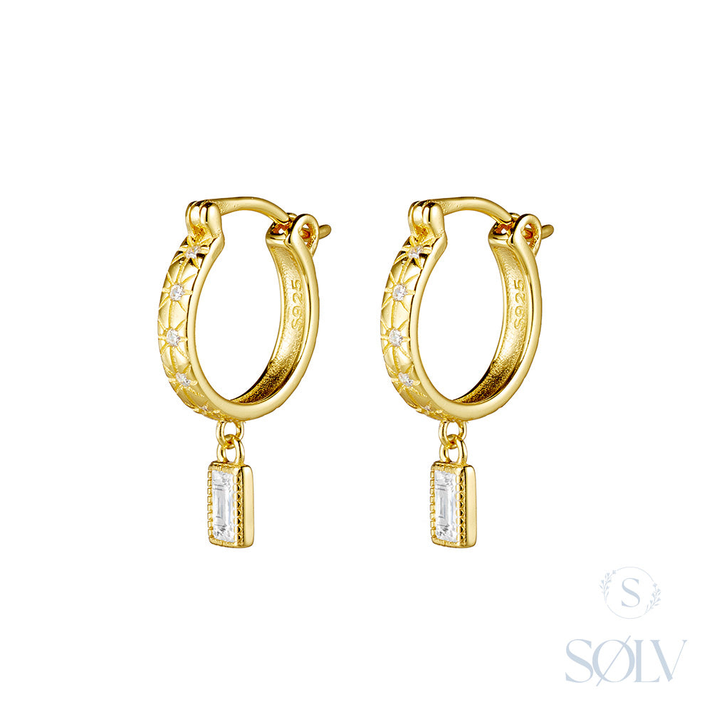 Solv Sterling Silver Gold Plated Cubic Zirconia Hoop Earrings