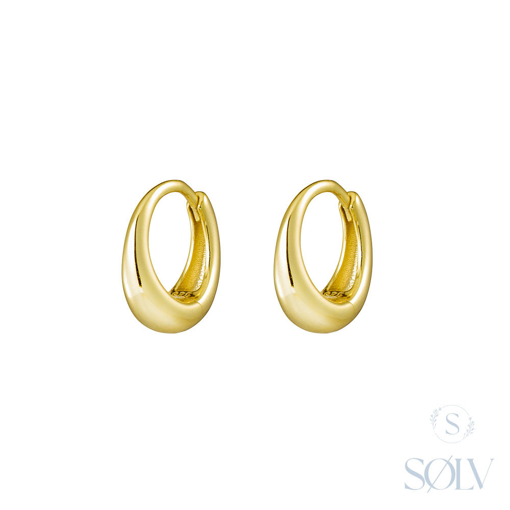 Solv Sterling Silver Gold Plated Concave Hoop Earrings