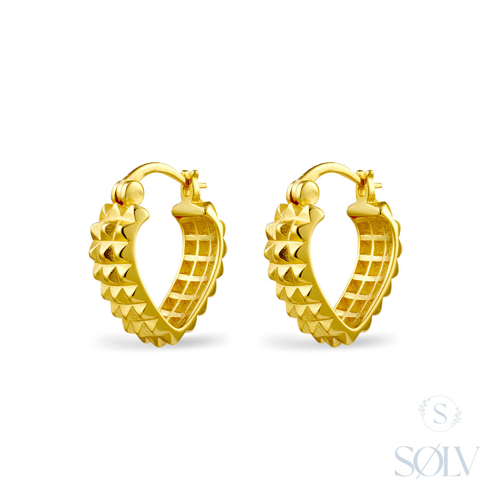 Solv Sterling Silver Gold Plated Studded Huggie Earrings