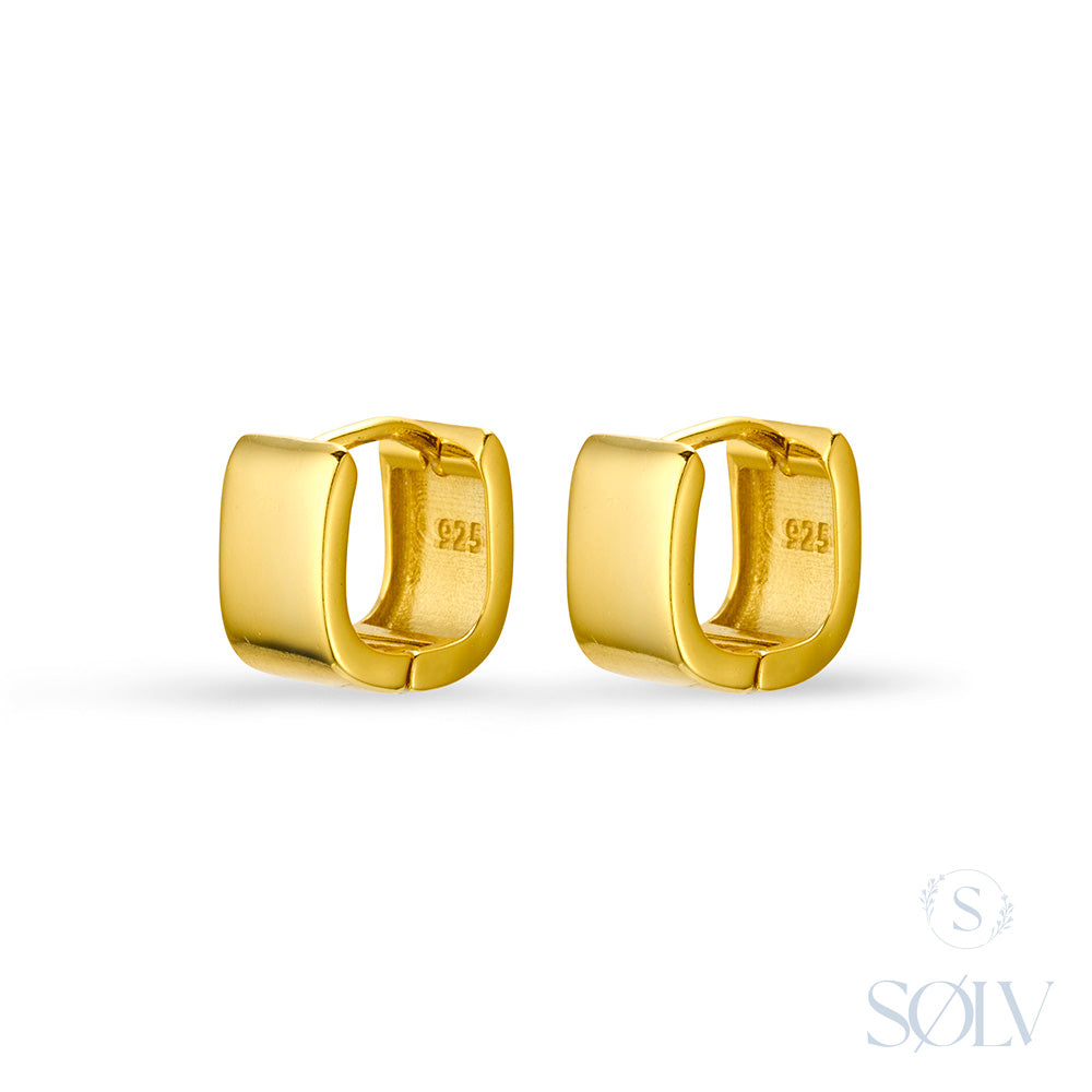 Solv Sterling Silver Gold Plated Chunky Square Huggie Earrings