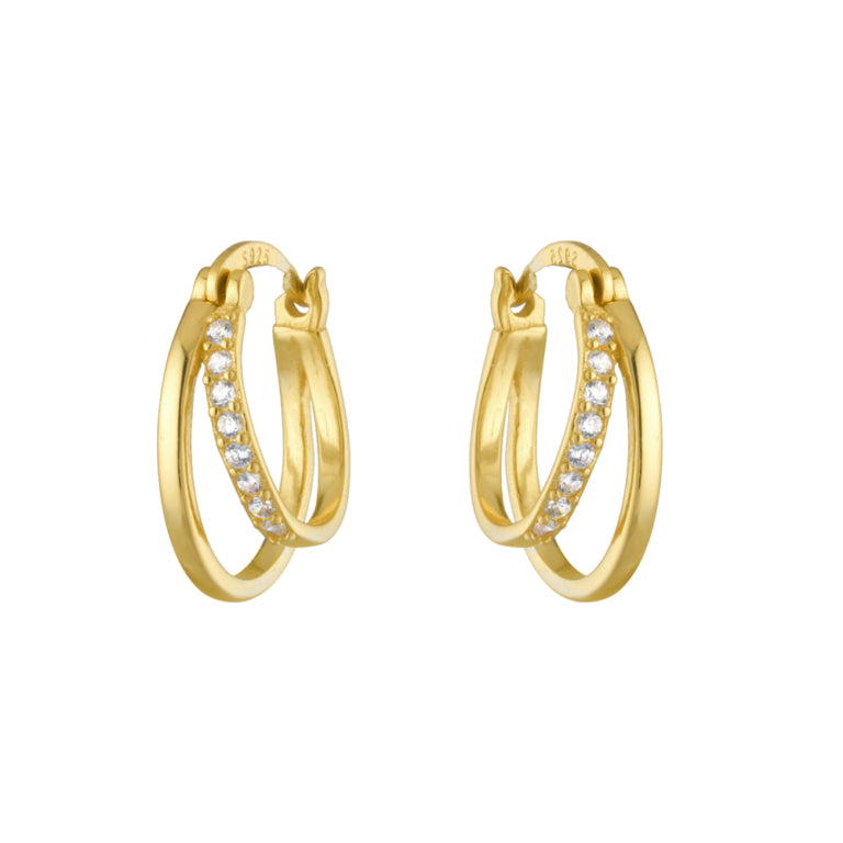 Solv Sterling Silver Yellow Gold Plated Double Hoop Earrings
