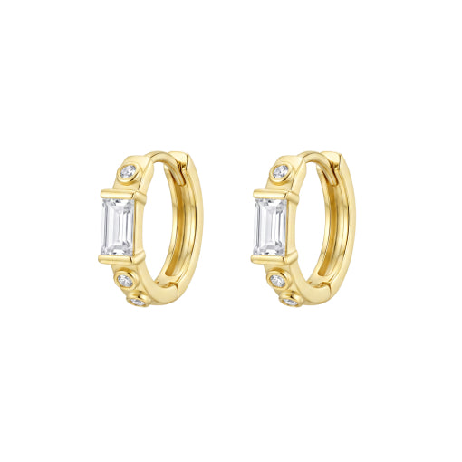 Solv Sterling Silver Gold Plated Baguette Huggie Earrings