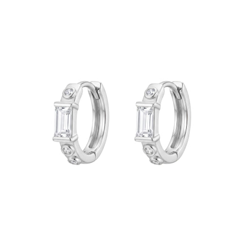 Solv Sterling Silver Baguette Huggie Earrings