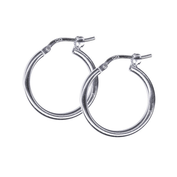 Sterling Silver Plain Hoop Earrings, 15mm