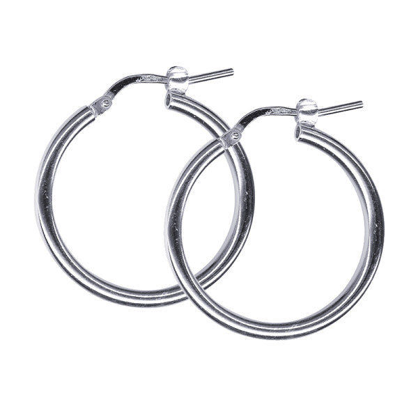 Sterling Silver Plain Hoop Earrings, 20mm