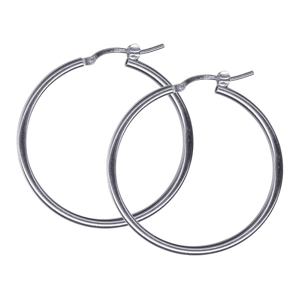 Sterling Silver Plain Hoop Earrings, 30mm