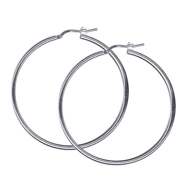 Sterling Silver Plain Hoop Earrings, 40mm