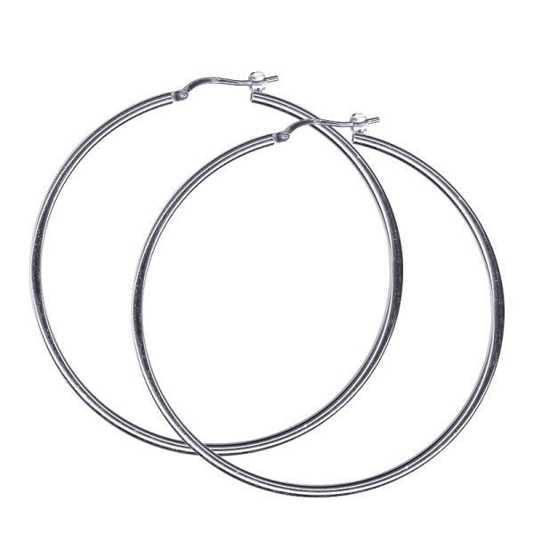 Sterling Silver Plain Hoop Earrings, 50mm
