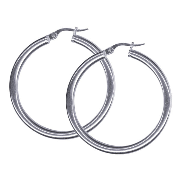 Sterling Silver Plain Hoop Earrings, 30mm