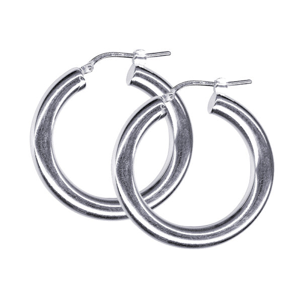 Sterling Silver Plain Hoop Earrings, 20mm