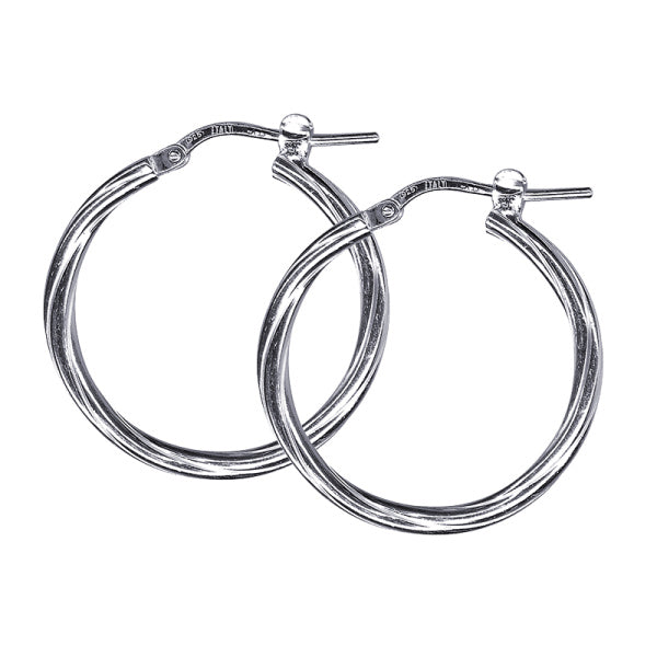 Sterling Silver Twist Hoop Earrings, 20mm