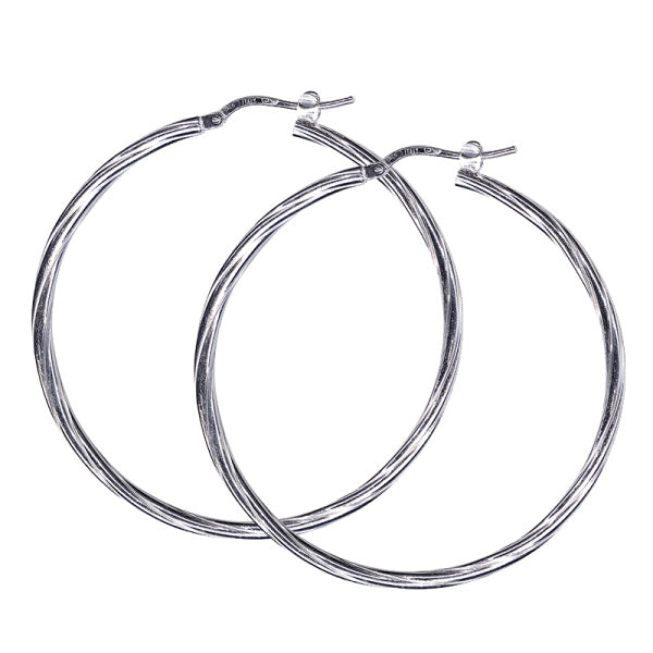 Sterling Silver Twist Hoop Earrings, 40mm