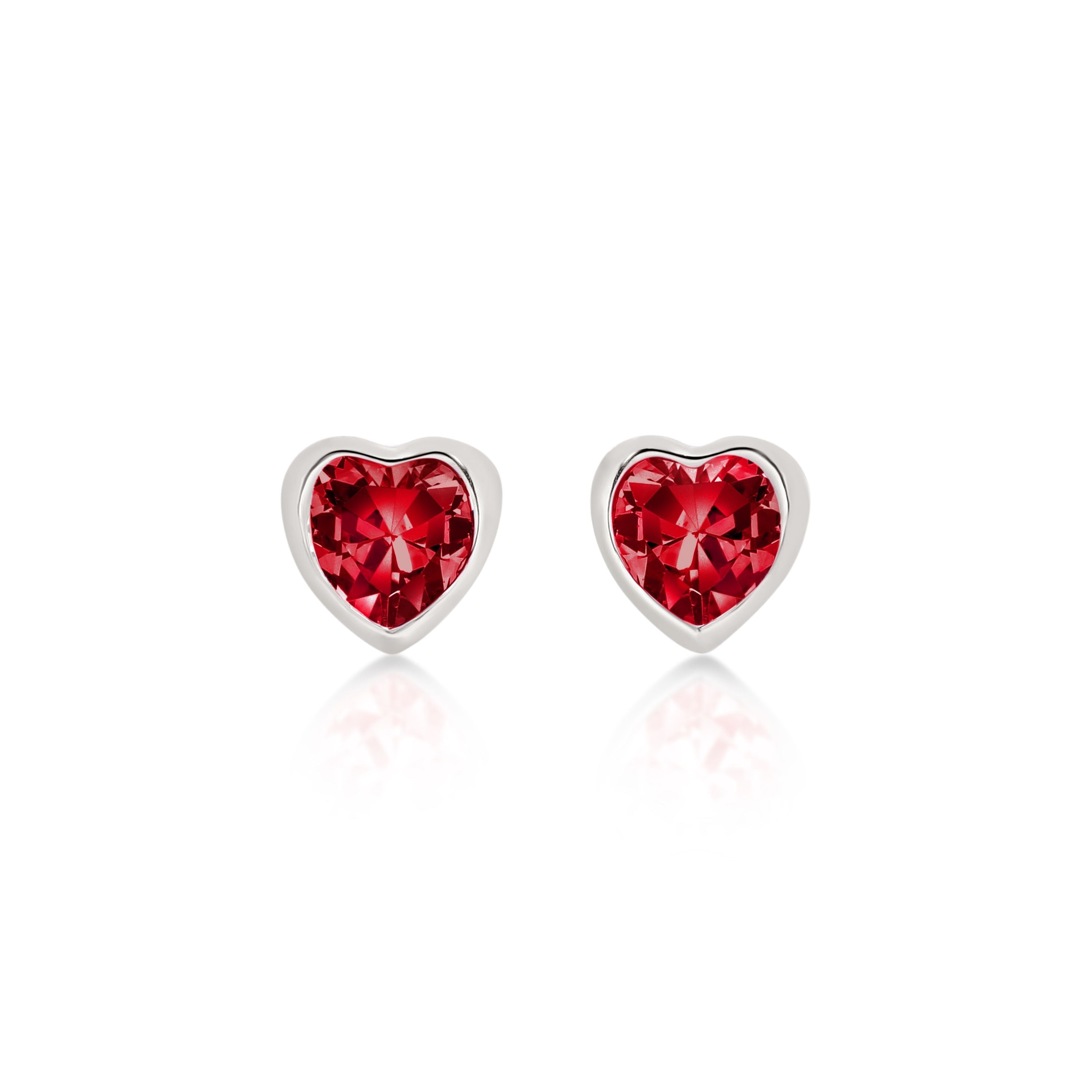 Sterling Silver Red Heart Stud Earrings