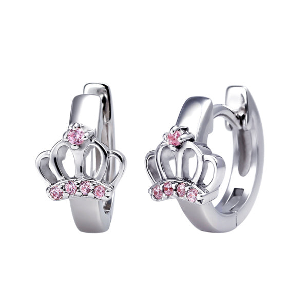 Sterling Silver Crown Huggie Earrings
