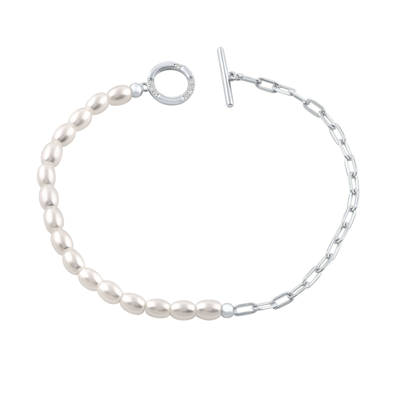 Georgini Alchemy Paperclip Pearl Fob Silver Bracelet