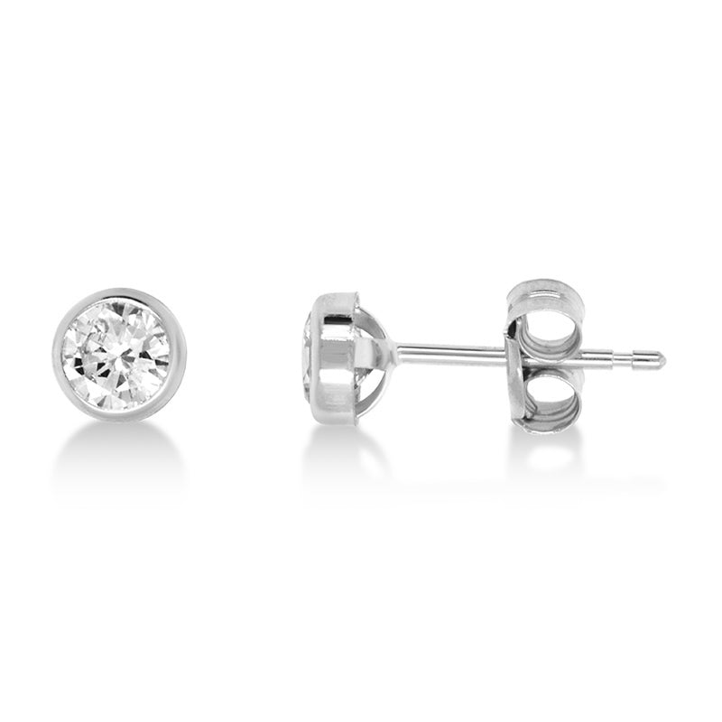 9ct White Gold Round Cubic Zirconia Bezel Stud Earrings